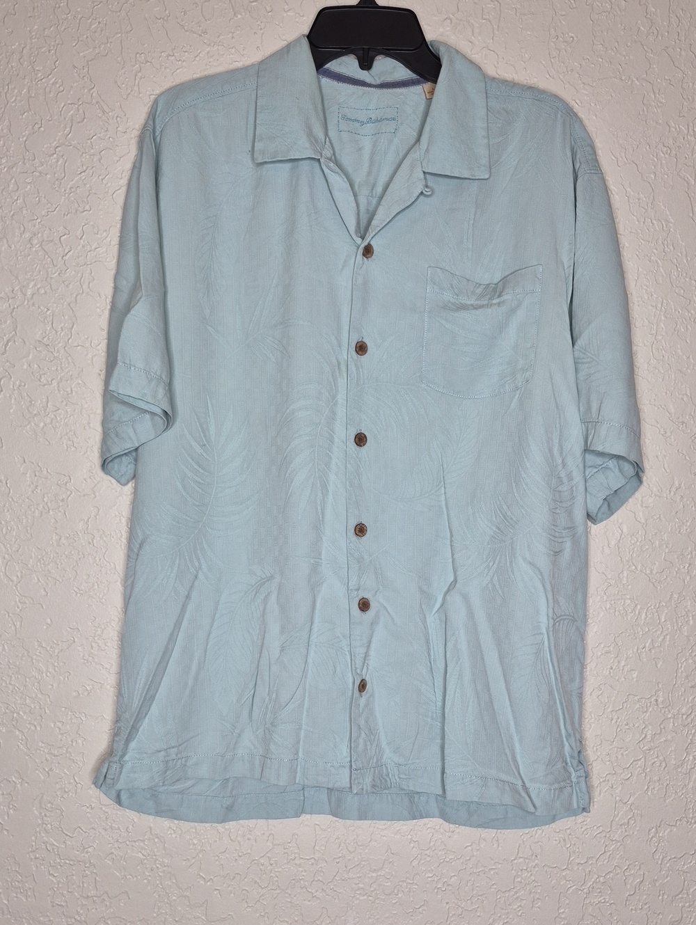Tommy Bahama Leaf Pattern Silk Short‎ Sleeve Shirt Green Size L